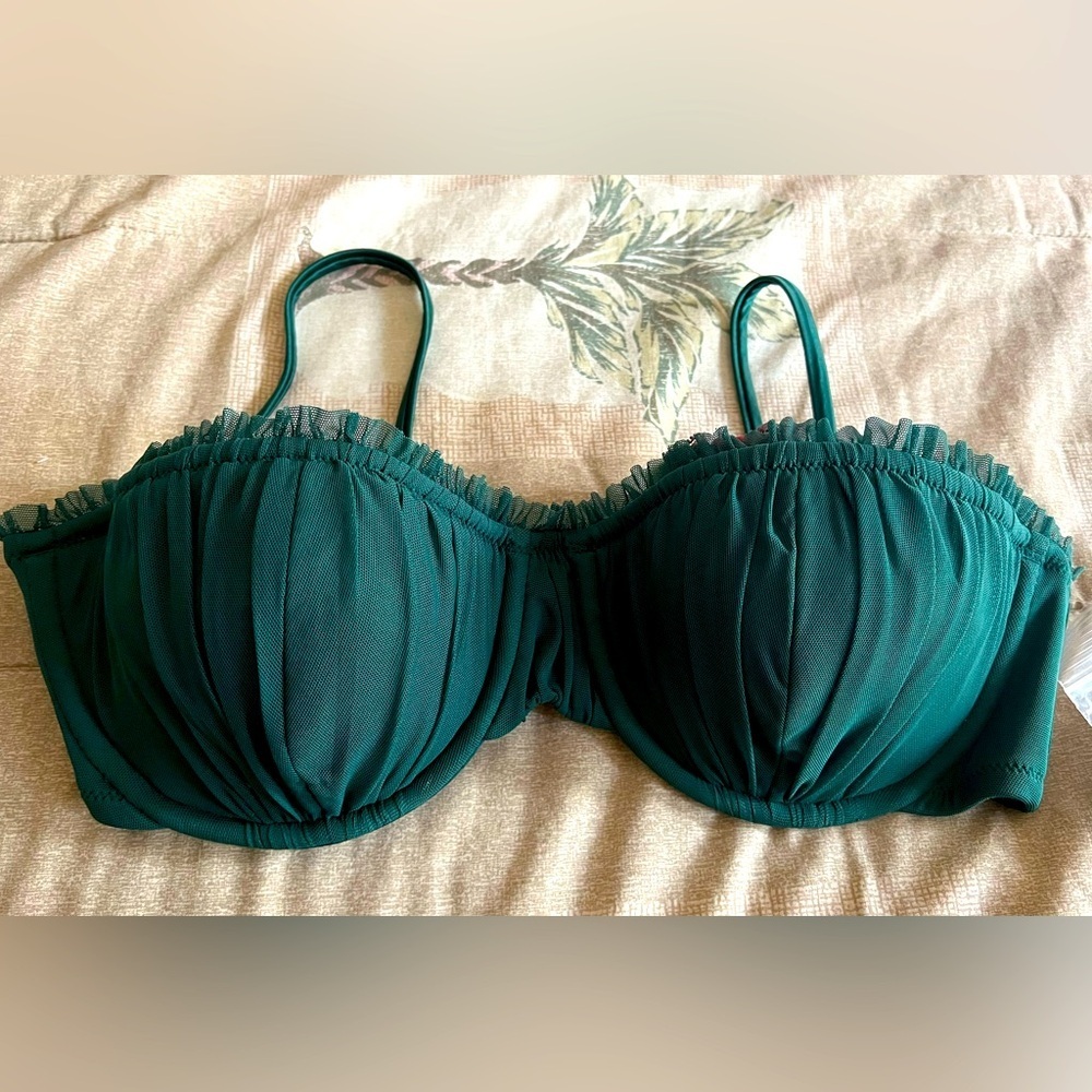 NWT J. Crew Ruched Tulle Underwire Bikini Top Green 34C